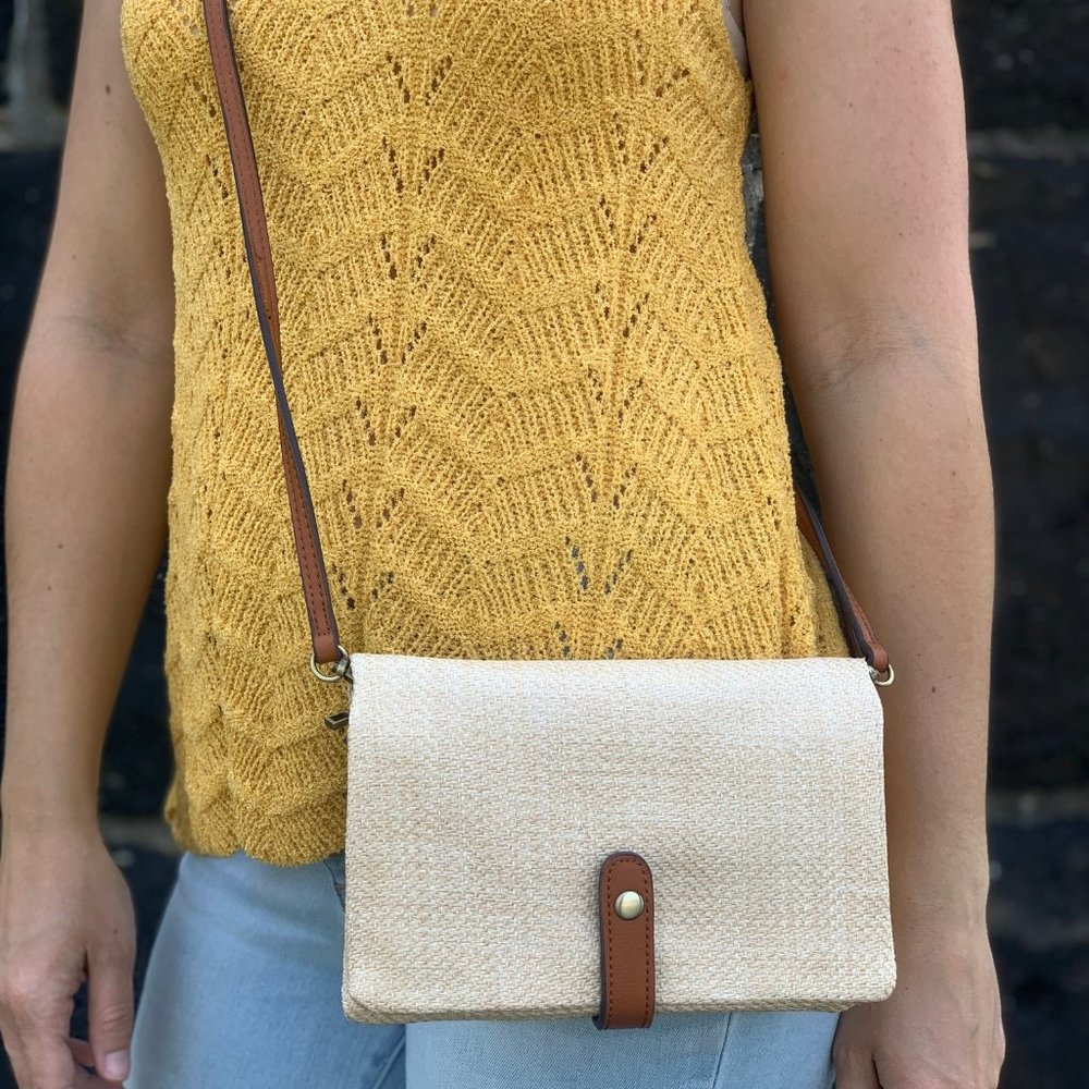 Woven Cross Body Clutch - Natural